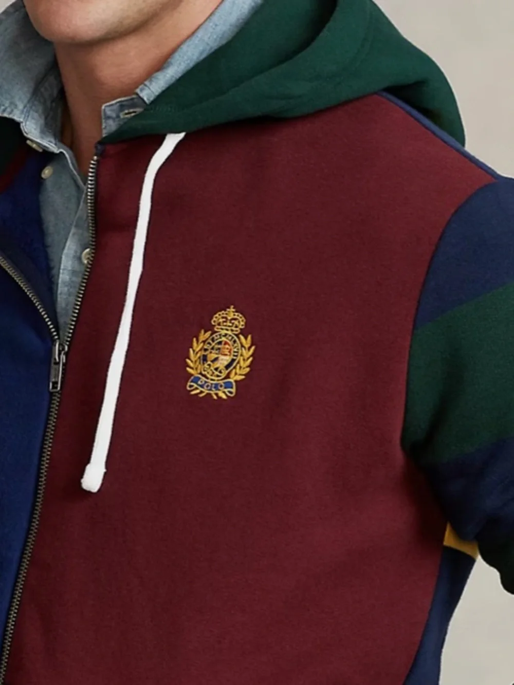 POLO RALPH LAUREN CREST PATCHWORK EMBROIDERED HOODIE